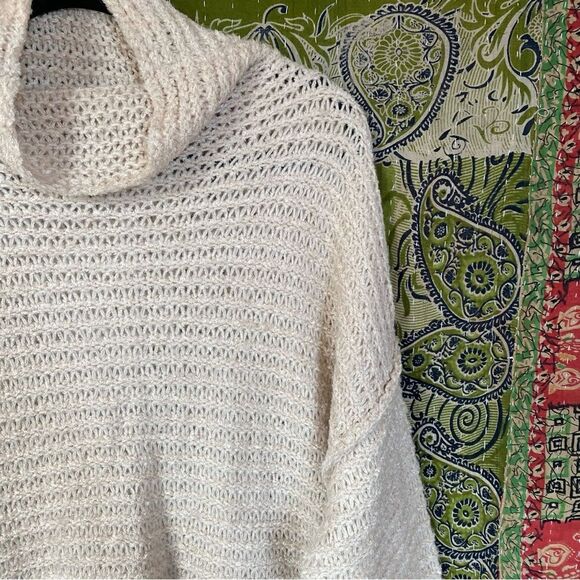 Aerie Beige Open Knit Wool Blend Cowl Neck Sweater Size Small - Picture 4 of 14